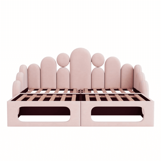 Sofá-cama estofado 180x200 - multifuncional 2 em 1, com cama para animais de estimação, tecido de veludo, base de colchão e encosto - rosa