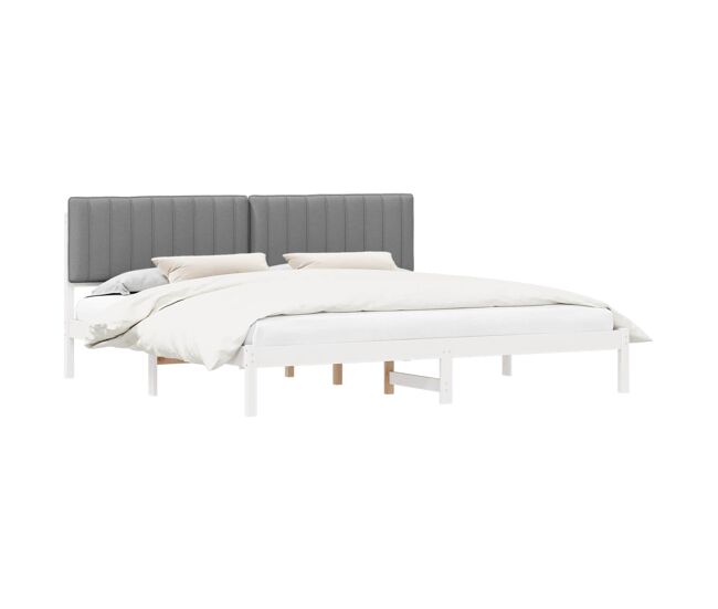 Estructura de cama matrimonial estilo con cabecera tapizada gris claro