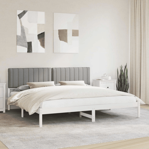 Estrutura de Cama de casal moderno com Cabeceira Estofada Cinzento-claro