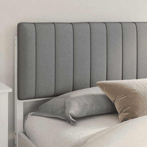 Estrutura de Cama de casal moderno com Cabeceira Estofada Cinzento-claro