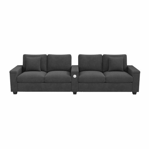 Sofá de 4 lugares - moderno, com carregamento USBUSB-C, apoio de braços rebatível e arrumação oculta - Cinza