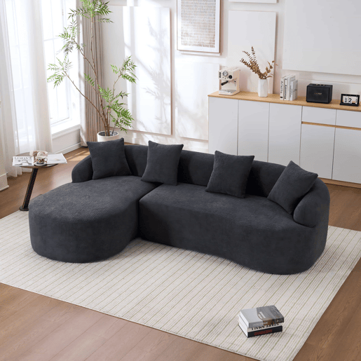 Sofá modular de 3 lugares - curvo, chaise longue à esquerda, chenille, sem montagem - cinzento escuro Sofá modular de 3 lugares - curvo, chaise longue à esquerda, chenille, sem montagem - cinzento escuro