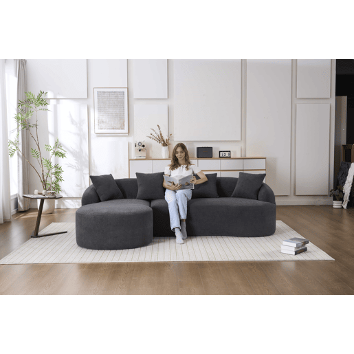 Sofá modular de 3 lugares - curvo, chaise longue à esquerda, chenille, sem montagem - cinzento escuro Sofá modular de 3 lugares - curvo, chaise longue à esquerda, chenille, sem montagem - cinzento escuro