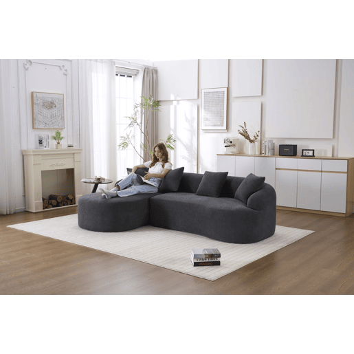 Sofá modular de 3 lugares - curvo, chaise longue à esquerda, chenille, sem montagem - cinzento escuro Sofá modular de 3 lugares - curvo, chaise longue à esquerda, chenille, sem montagem - cinzento escuro