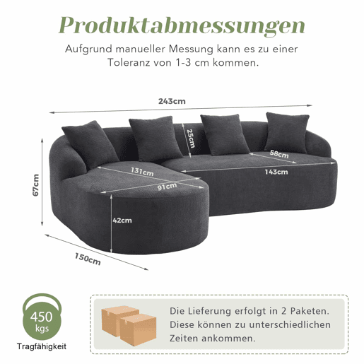 Sofá modular de 3 lugares - curvo, chaise longue à esquerda, chenille, sem montagem - cinzento escuro Sofá modular de 3 lugares - curvo, chaise longue à esquerda, chenille, sem montagem - cinzento escuro