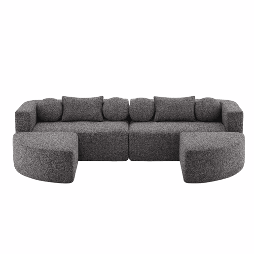 Sofá modular de 4 lugares 292 x 165 x 68 cm - sofá Nube, chenille, sem montagem, convertível - preto