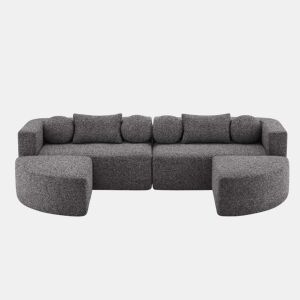 Sofá modular de 4 lugares 292 x 165 x 68 cm - sofá Nube, chenille, sem montagem, convertível - preto