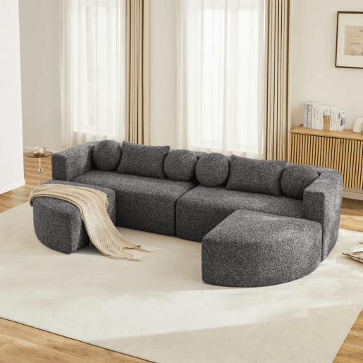 Sofá modular de 4 lugares 292 x 165 x 68 cm - sofá Nube, chenille, sem montagem, convertível - preto