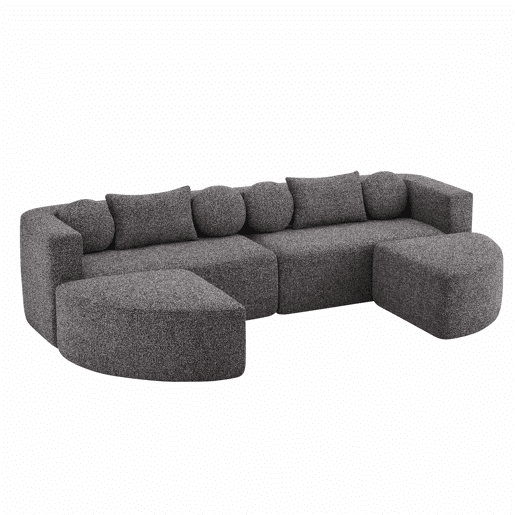 Sofá modular de 4 lugares 292 x 165 x 68 cm - sofá Nube, chenille, sem montagem, convertível - preto