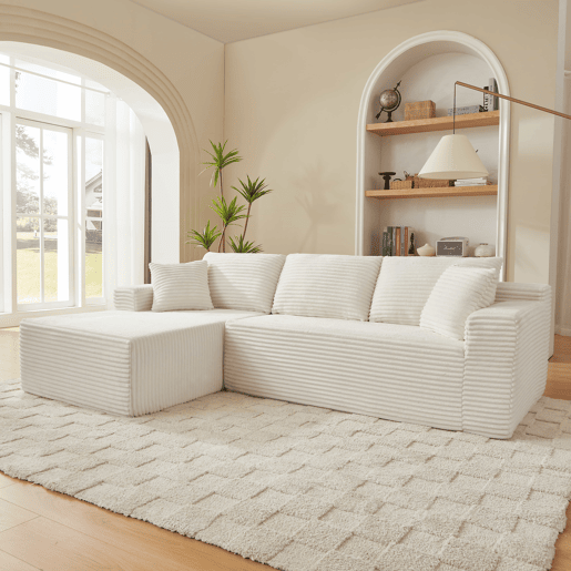 Sofá modular de 4 lugares - em L, com chaise longue extragrande, espuma viscoelástica - Branco Sofá modular de 4 lugares - em L, com chaise longue extragrande, espuma viscoelástica - Branco