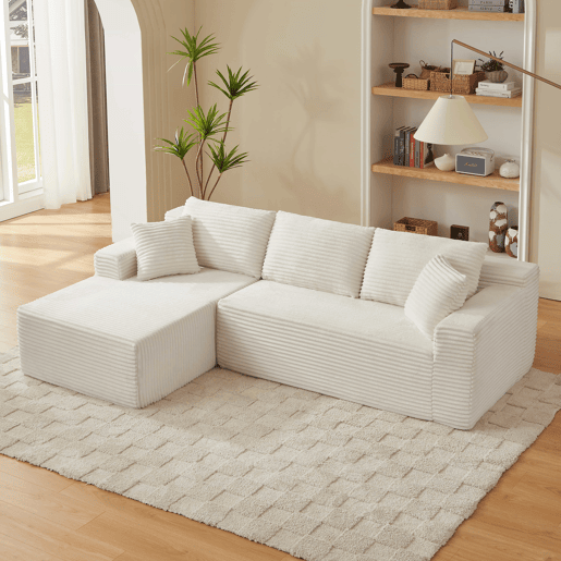 Sofá modular de 4 lugares - em L, com chaise longue extragrande, espuma viscoelástica - Branco Sofá modular de 4 lugares - em L, com chaise longue extragrande, espuma viscoelástica - Branco