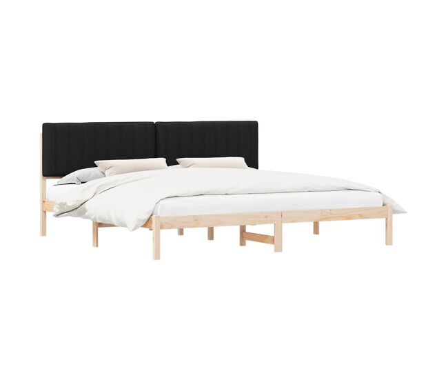 Estructura de cama matrimonial estilo con cabecera tapizada negro 200 x 200 cm