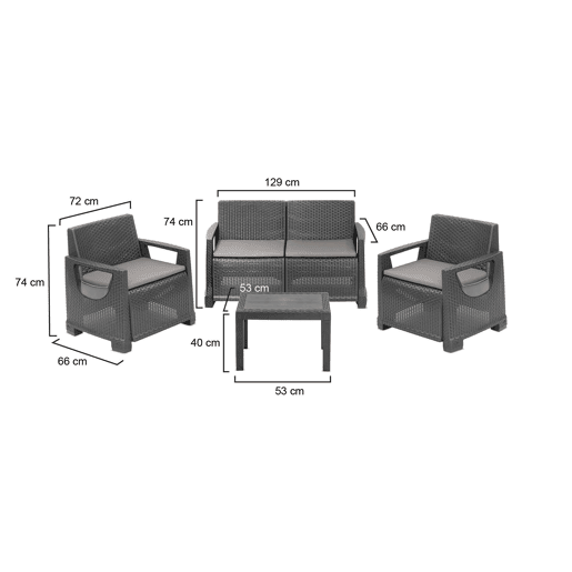 Conjunto de jardim 4 lugares em plástico