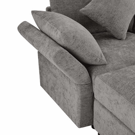 Sofá modular em UL com 6 lugares - chaise longue convertível com braços ajustáveis, 2 pufes, 4 almofadas decorativas e 2 apoios de cabeça - Cinza Sofá modular em UL com 6 lugares - chaise longue convertível com braços ajustáveis, 2 pufes, 4 almofadas decorativas e 2 apoios de cabeça - Cinza