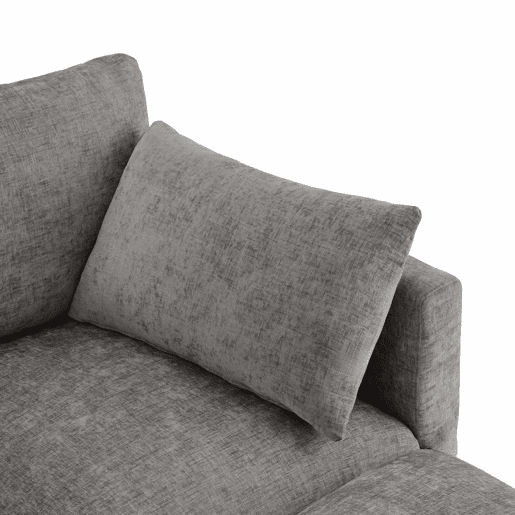 Sofá modular em UL com 6 lugares - chaise longue convertível com braços ajustáveis, 2 pufes, 4 almofadas decorativas e 2 apoios de cabeça - Cinza Sofá modular em UL com 6 lugares - chaise longue convertível com braços ajustáveis, 2 pufes, 4 almofadas decorativas e 2 apoios de cabeça - Cinza