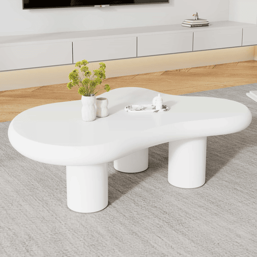 Mesa de centro irregular em forma de nuvem 97x67x32cm - MDF com almofadas de feltro, superfície lacada - Creativa