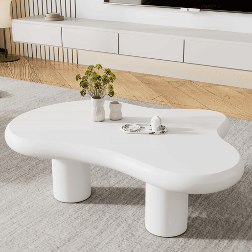 Mesa de centro irregular em forma de nuvem 97x67x32cm - MDF com almofadas de feltro, superfície lacada - Creativa