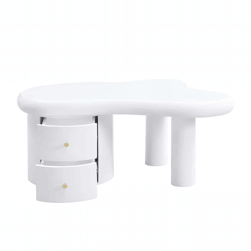 Mesa de centro moderna - Forma irregular - 2 gavetas, economia de espaço, estilo, estável - Branco
