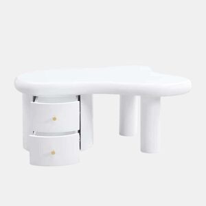Mesa de centro moderna - Forma irregular - 2 gavetas, economia de espaço, estilo, estável - Branco