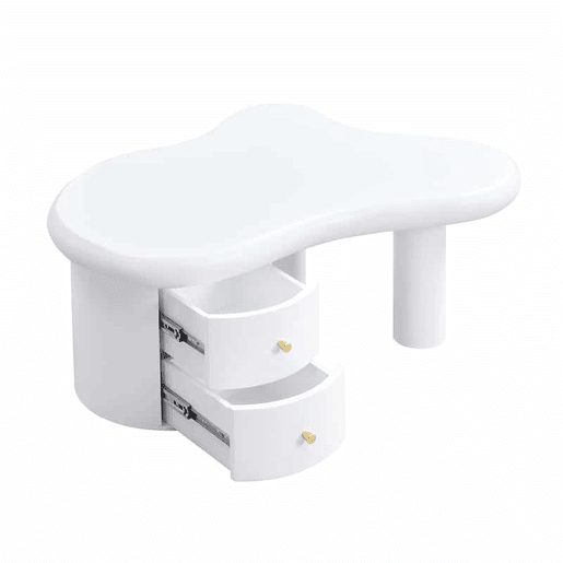 Mesa de centro moderna - Forma irregular - 2 gavetas, economia de espaço, estilo, estável - Branco