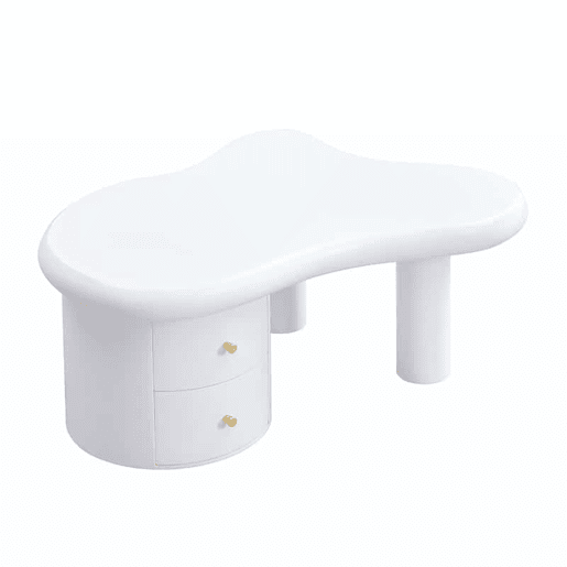 Mesa de centro moderna - Forma irregular - 2 gavetas, economia de espaço, estilo, estável - Branco