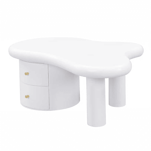 Mesa de centro moderna - Forma irregular - 2 gavetas, economia de espaço, estilo, estável - Branco