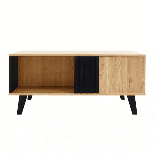 Mesa de centro 100 x 60 x 45 cm - Design em madeira colorida e preta, mesa de sala com gavetas - Natural