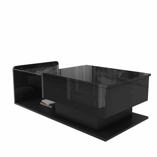 Mesa de café - Alta brilho, mesa auxiliar, mesa de café com vidro e efeito LED - Preto