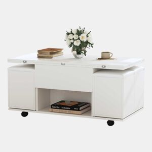 Mesa de centro multifuncional elevável - 2 mesas extensíveis, grande capacidade, moderna, para sala de estar, escritório, sala de jantar, mesa de lazer - Branco + Branco