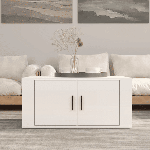 Mesa de Centro, Mesa baixa, 80x50x36 cm derivados madeira branco brilhante