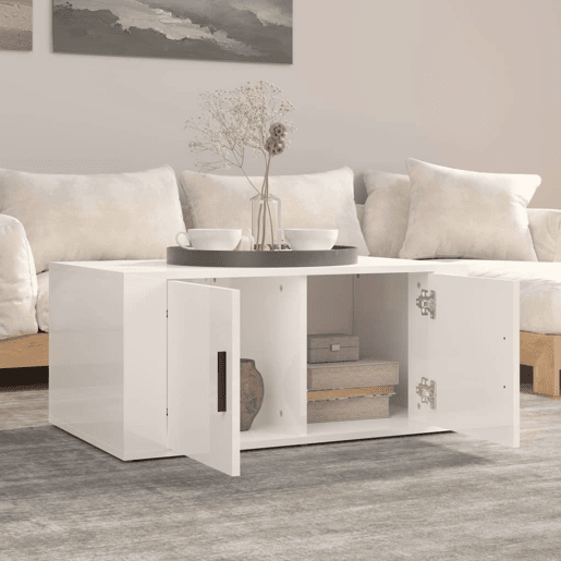 Mesa de Centro, Mesa baixa, 80x50x36 cm derivados madeira branco brilhante