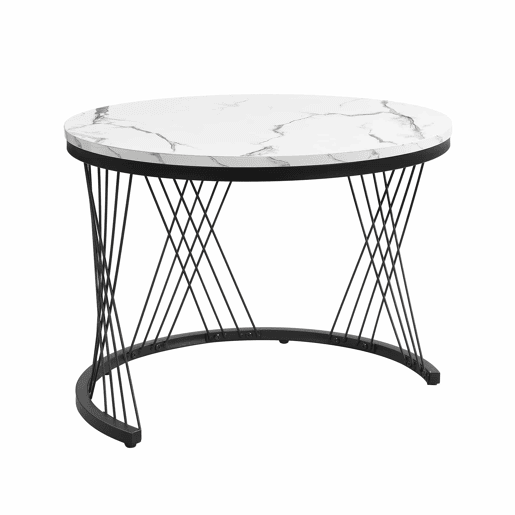 Conjunto de mesas de centro empilháveis 60x60x46cm e 50x50x31cm - Tampos redondos com acabamento efeito mármore, 2 gavetas - Branco