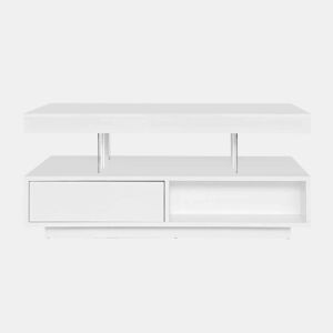 Mesa de centro com LED - gaveta aberta e compartimentos - Branco