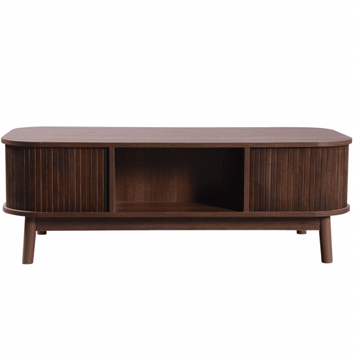 Mesa de centro - Rattan, com gavetas e portas deslizantes em madeira maciça, pernas em madeira maciça, estilo rústico natural