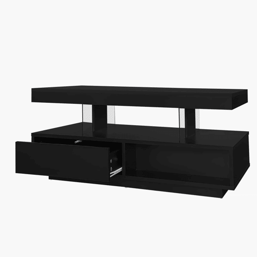 Mesa de centro com LED - gaveta e compartimentos abertos - Preto