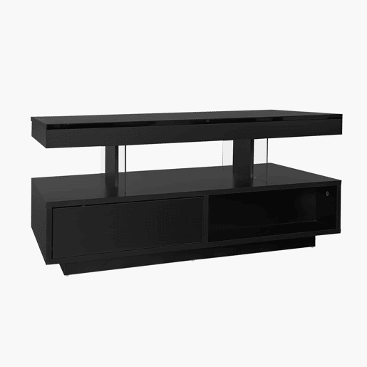 Mesa de centro com LED - gaveta e compartimentos abertos - Preto