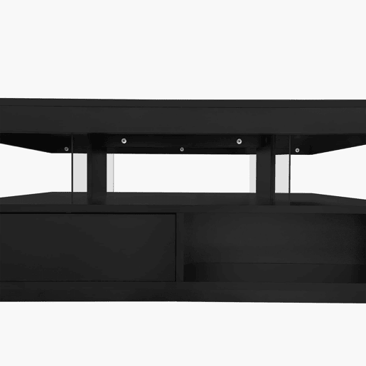 Mesa de centro com LED - gaveta e compartimentos abertos - Preto
