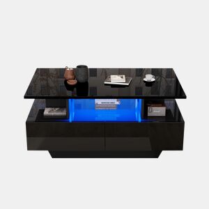 Mesa de centro moderna 90x55x41 cm - com LED, 2 gavetas, design elegante - Preto