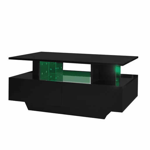 Mesa de centro moderna 90x55x41 cm - com LED, 2 gavetas, design elegante - Preto