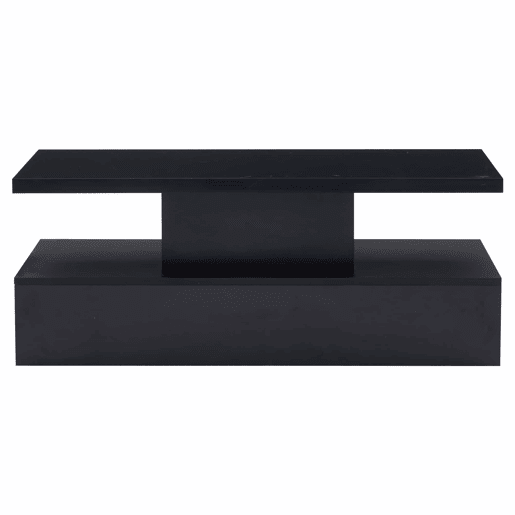 Mesa de centro LED com 2 níveis - Mesa de sala com luz LED de 16 cores, prateleira de exposição e gaveta deslizante - Preto