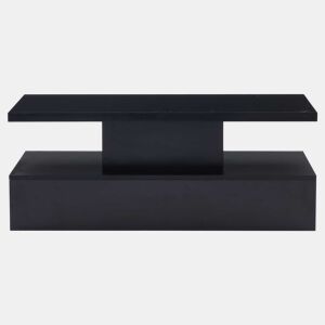 Mesa de centro LED com 2 níveis - Mesa de sala com luz LED de 16 cores, prateleira de exposição e gaveta deslizante - Preto