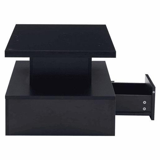 Mesa de centro LED com 2 níveis - Mesa de sala com luz LED de 16 cores, prateleira de exposição e gaveta deslizante - Preto