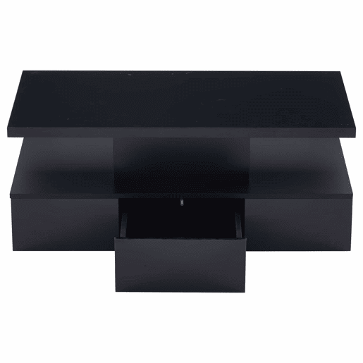 Mesa de centro LED com 2 níveis - Mesa de sala com luz LED de 16 cores, prateleira de exposição e gaveta deslizante - Preto