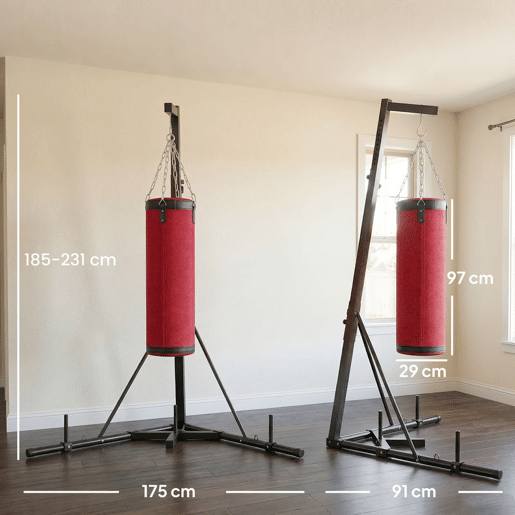 SPORTNOW Suporte para Saco de Boxe de Pé em Aço, Altura Ajustável 175u2013220 cm e 185u2013231 cm, Base Pesada e Saco de Lona para Treinos de MMA e Ginásio em Casa