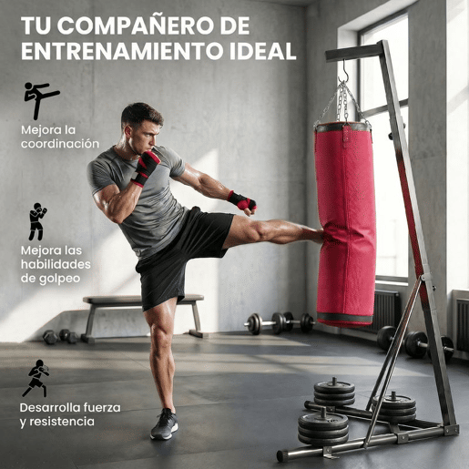 SPORTNOW Suporte para Saco de Boxe de Pé em Aço, Altura Ajustável 175u2013220 cm e 185u2013231 cm, Base Pesada e Saco de Lona para Treinos de MMA e Ginásio em Casa