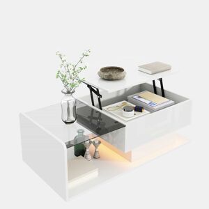 Mesa de café - Tamanho: 100x50 cm - Efeito LED, com vidro - Branco