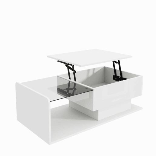 Mesa de café - Tamanho: 100x50 cm - Efeito LED, com vidro - Branco