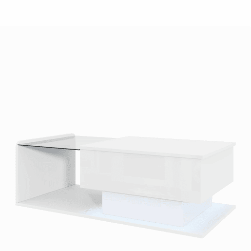 Mesa de café - Tamanho: 100x50 cm - Efeito LED, com vidro - Branco