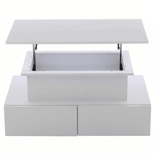 Mesa de centro moderna 90x55x41 cm - Com iluminação LED e 4 gavetas - Branco brilhante