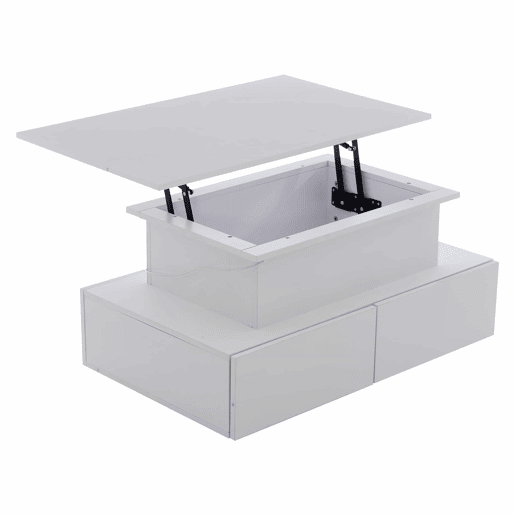 Mesa de centro moderna 90x55x41 cm - Com iluminação LED e 4 gavetas - Branco brilhante